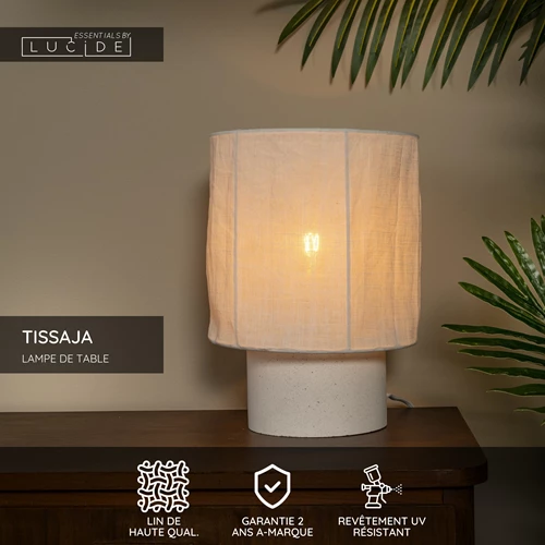 Lucide TISSAJA - Lampe de table - Ø 20 cm - 1xE14 - Blanc | Essential - USP